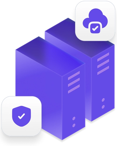 Secure server infrastructure illustration showing cloud data protection and encryption layers