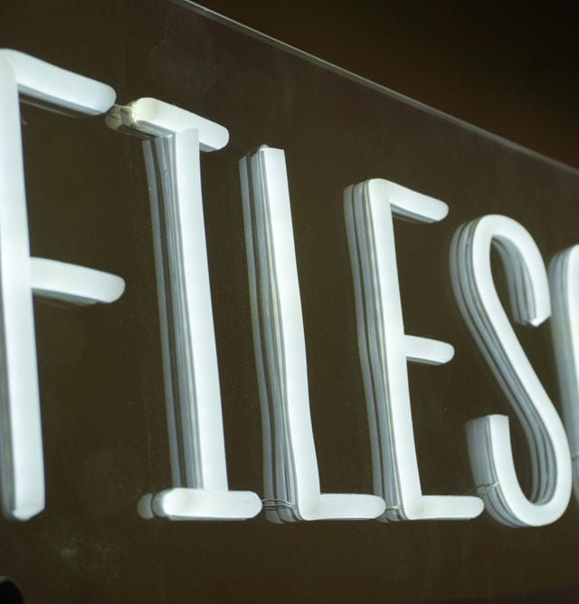 FileScience office signage displaying the company name and welcoming workplace environment